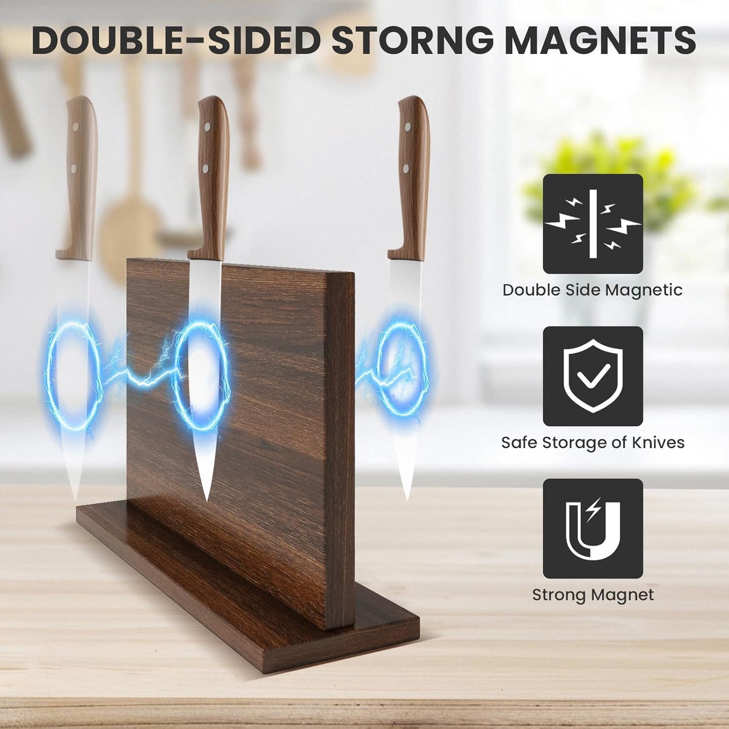 Magnetic Knife Holder, Double-Sided Magnetic Knife Block Universal Multi-function Display Rack for Kitchen Counter