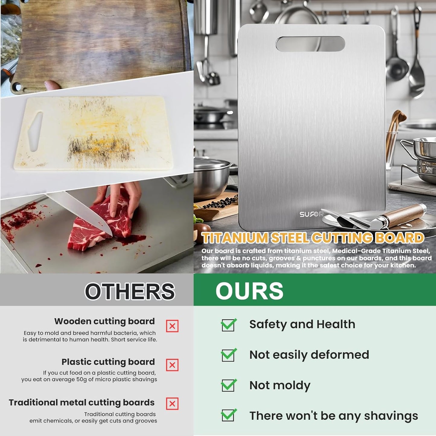 New Titanium Cutting Board, 100% Pure Titanium Cutting Boards For Kitchen, Non-Slip Chopping Board, Dishwasher Safe, Easy to Clean, Durable & Hygienic for Meat, Vegetables, Fruits (15 * 11)