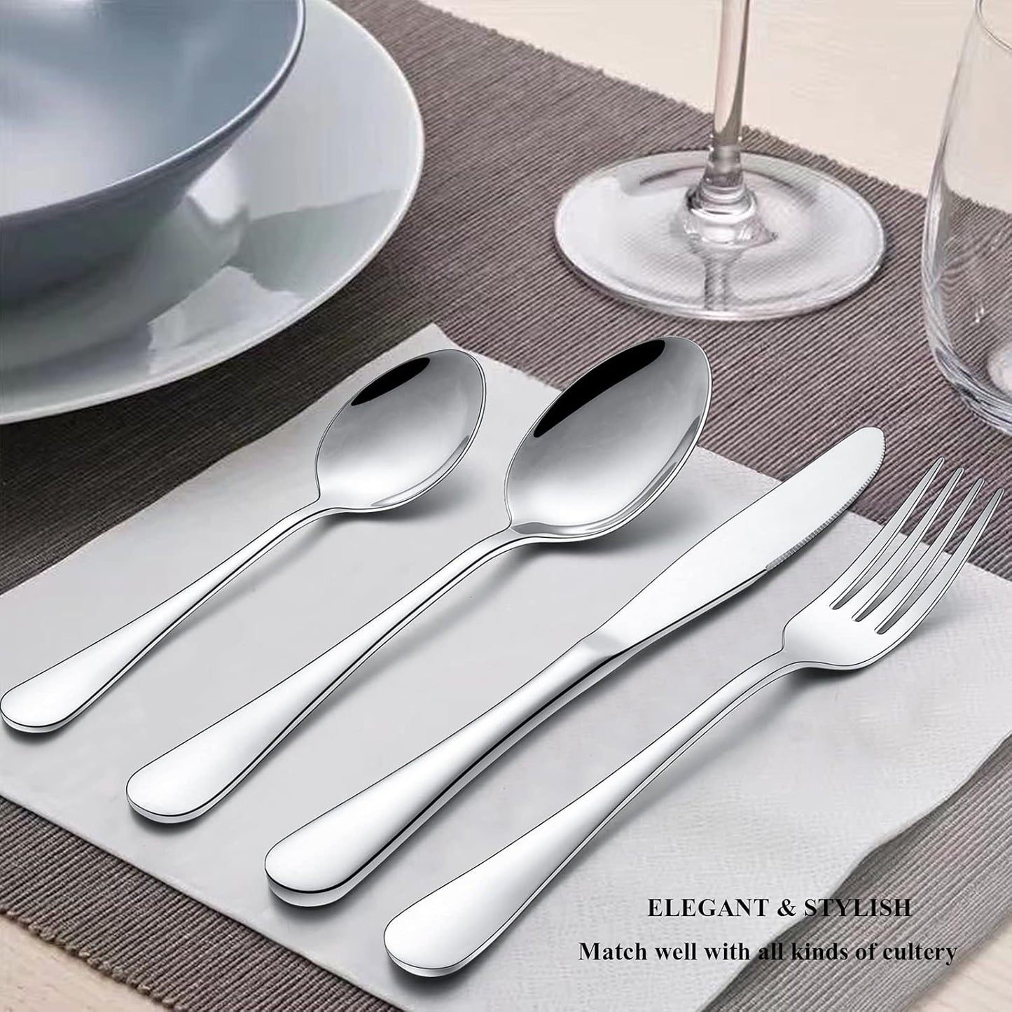 Wildone 72-Piece Silverware Set with Steak Knives, Stainless Steel Flatware Cutlery Set Service for 12, Tableware Eating Utensils Include Knives/Forks/Spoons, Mirror Polished, Dishwasher Safe