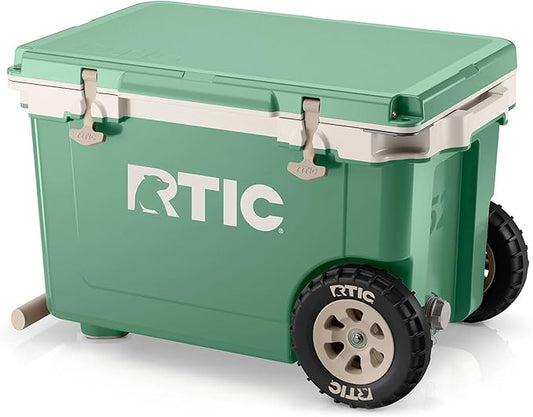 RTIC 52 Quart Ultra-Light Wheeled Hard Cooler Insulated Portable Ice Chest Box for Beach, Drink, Beverage, Camping, Picnic, Fishing, Boat, Barbecue, 30% Lighter Than Rotomolded Coolers