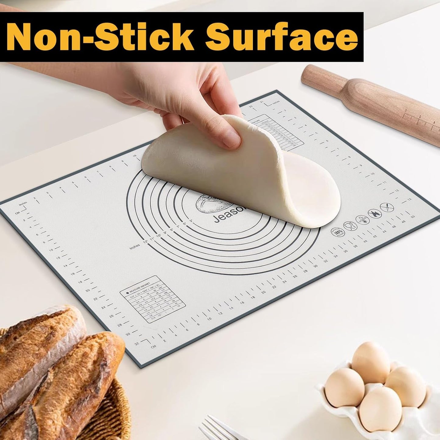 3 PCS Silicone Baking Mat Set, Silicone Bread Sling for Dutch Oven, Reusable Sourdough Bread Baking Supplies, Non-Stick and Easy Clean, with Long Handles