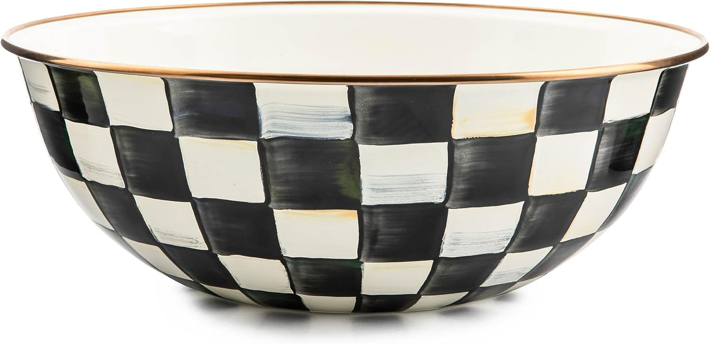 MACKENZIE-CHILDS Enamel Everyday Bowl, Serving Bowl for Entertaining, Extra-Large, Black-and-White Courtly Check, Set of 1