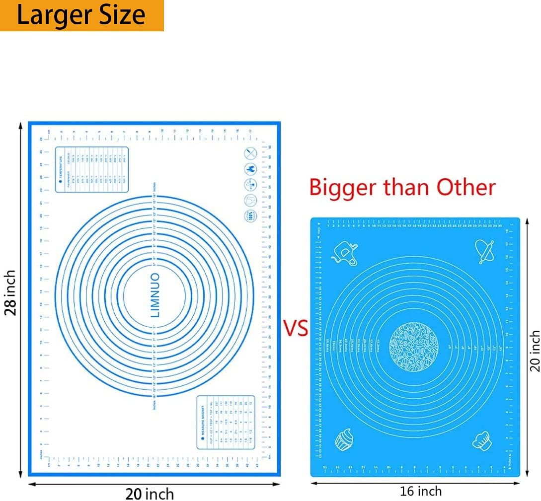 Silicone Baking Mat，Non Stick Rolling Dough with Measurements for Pie Pizza Cookies Fondant Making，Extra Thick Non Slip Silicone Pastry Mat