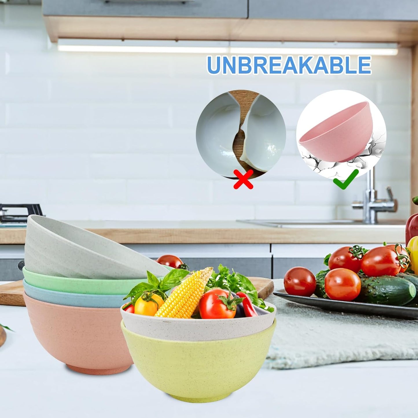 26 oz Wheat Straw Bowls Set of 6,Microwave & Dishwasher Safe Cereal Bowls for Kitchen,Lightweight Kids Bowls for Soup,Salad,Fruit,Snack and Oatmeal-Sweet Series