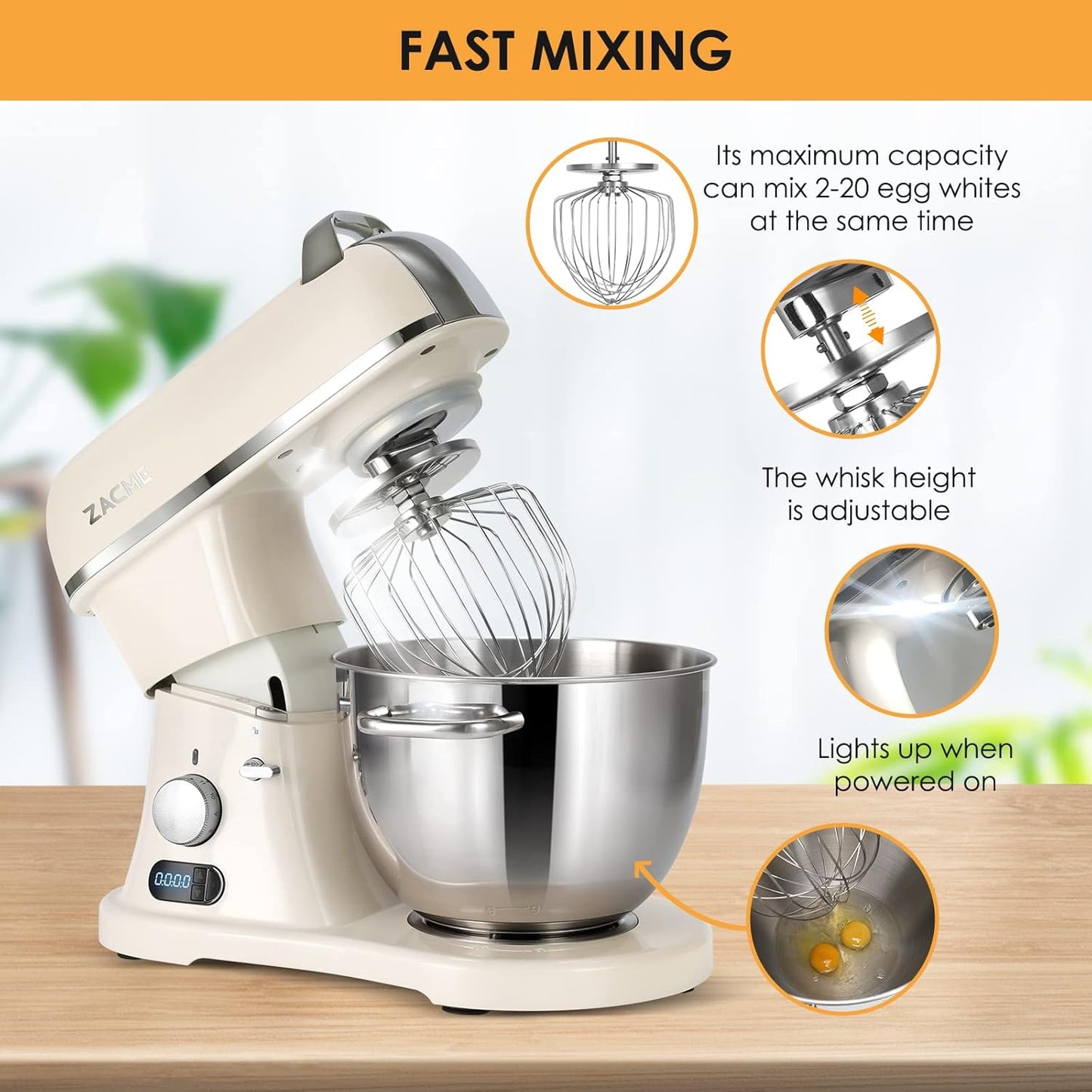 8.4QT Commercial Stand Mixer 800W with NSF Certified and Aluminum Die Casting, Mixers Kitchen Electric Stand Mixer Metal Food Mixer with Stainless Steel 8L Bowl, Dough Hook, Whisk and Beater