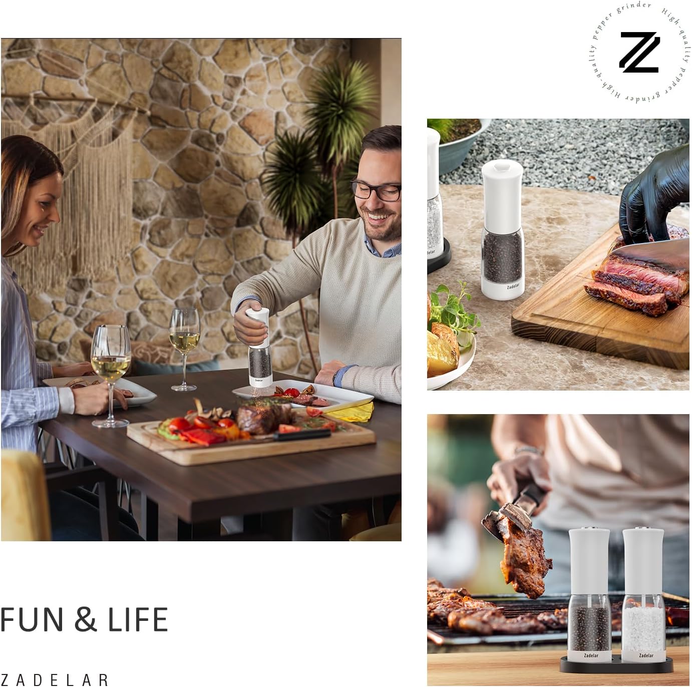 Electric Salt and Pepper Grinder Set with LED Power Display,Larger Capacity Salt and Pepper Shakers Set Rechargeable Electric with Flexible Coarsenes,LED Light,One Hand Operation for Kitchen(White)