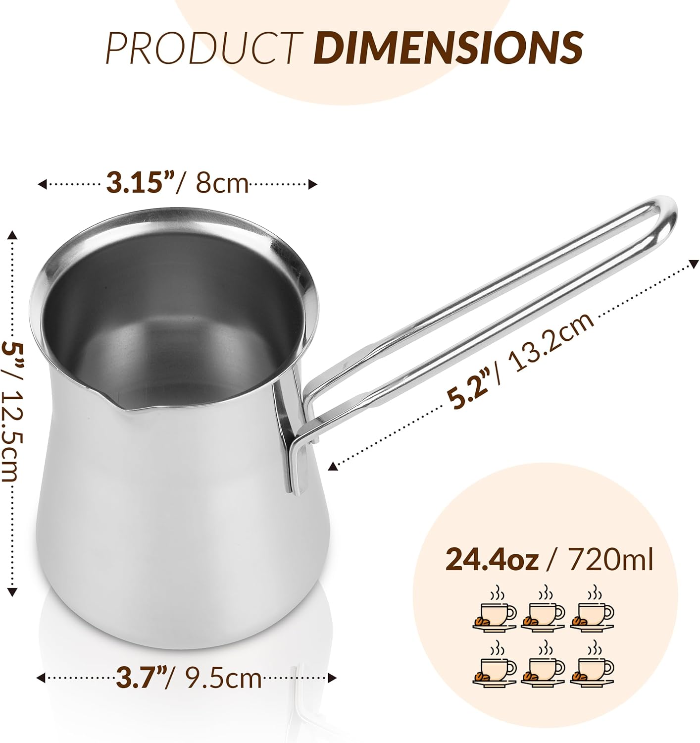 Quality Turkish Coffee Pot - Turkish Coffee Maker, Chai Pot, Arabic Coffee Pot, Briki Greek Coffee Pot, Greek Briki, Turkish Coffee Cezve, Turkish Coffee Pot Ibrik (24oz)