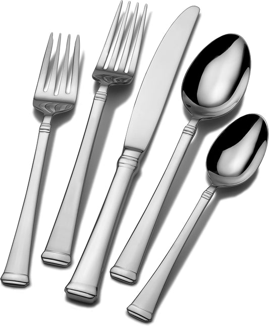 Mikasa Harmony 65-Piece Flatware Set for 12, 18/10 Stainless Steel Silverware with Forks, Knives, Spoons, and Serving Utensils, Elegant Design