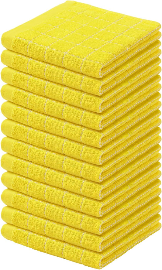 Homaxy 100% Cotton Terry Kitchen Dish Cloths, Ultra Soft and Absorbent Dish Towels for Kitchen, Perfect for Drying and Washing Dishes, 12 Pack, 12 x 12 Inches, Yellow