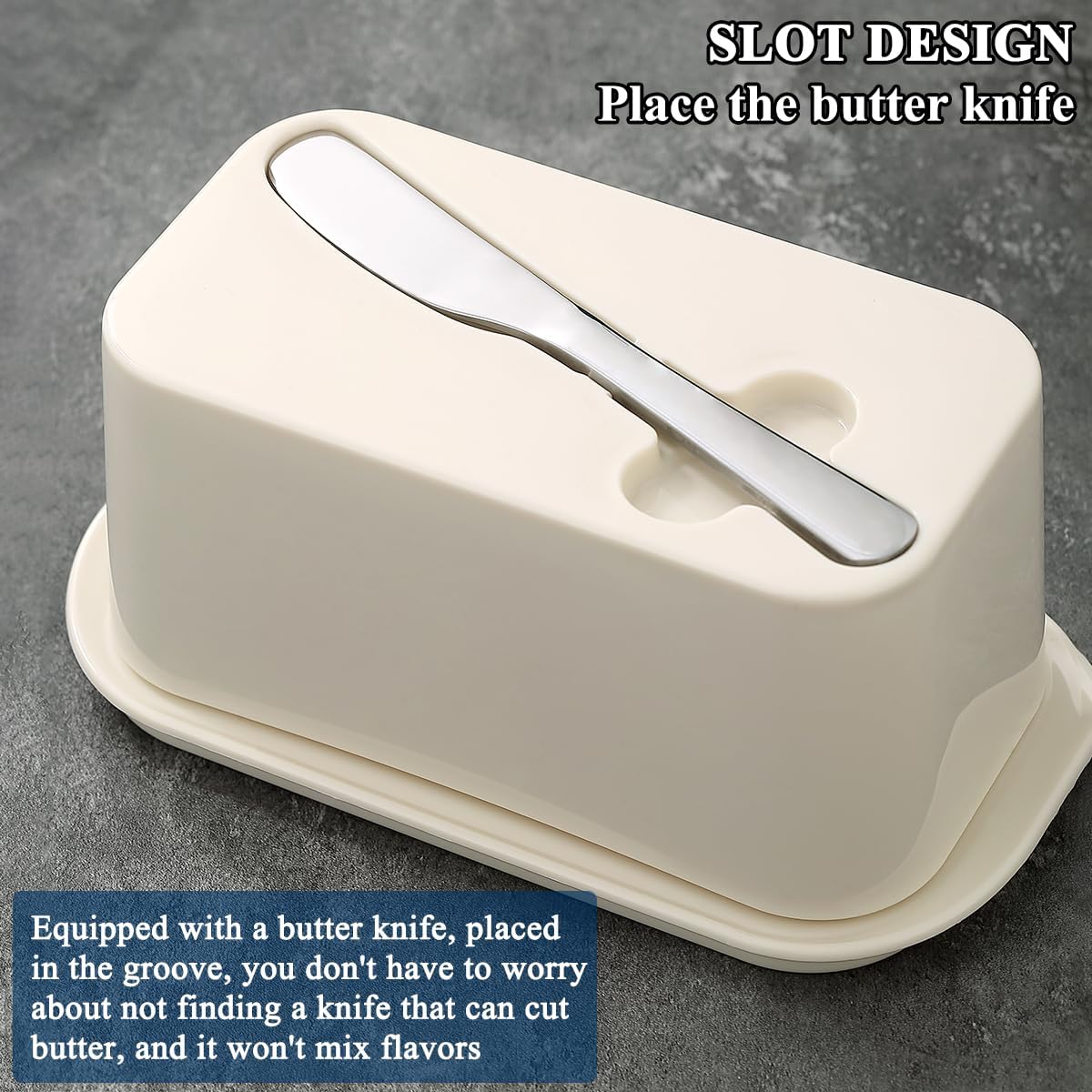 Evanda Butter Dish with Lid for Countertop and Refrigerator Door Shelf with Butter Spreader Knife, Butter Keeper, Plastic Butter Holder Tray Container for West/East Coast Butter