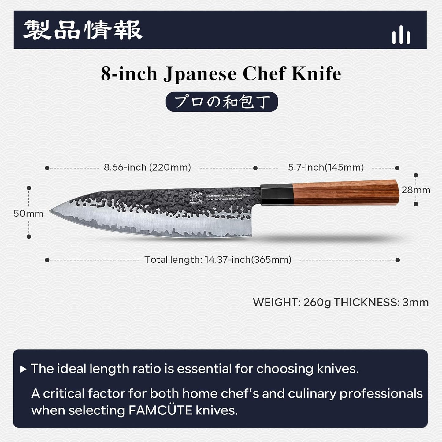 8 Inch Japanese Knife, Hand Forged 5 Layers High Carbon 9CR18MOV Steel Rosewood Handle Chef Knife, Ultra Sharp Durable Professional Kitchen Knife, A Thoughtful Birthday Gifts for Mom/Dad