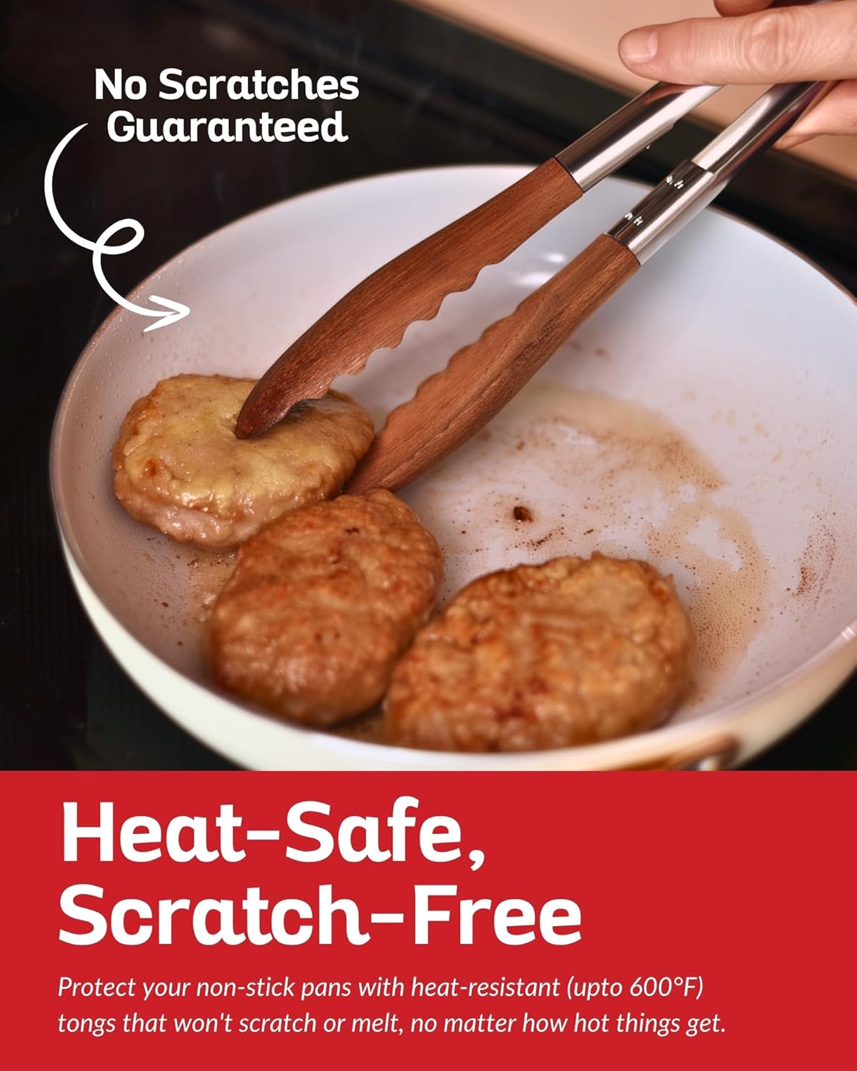 Boxiki Kitchen Wooden Tongs for Cooking - Nonstick Kitchen Salad Tongs for Serving Food, Grilling, Cooking, BBQ and Tossing Salad - Made of Natural Walnut Wood, Size 12-inch