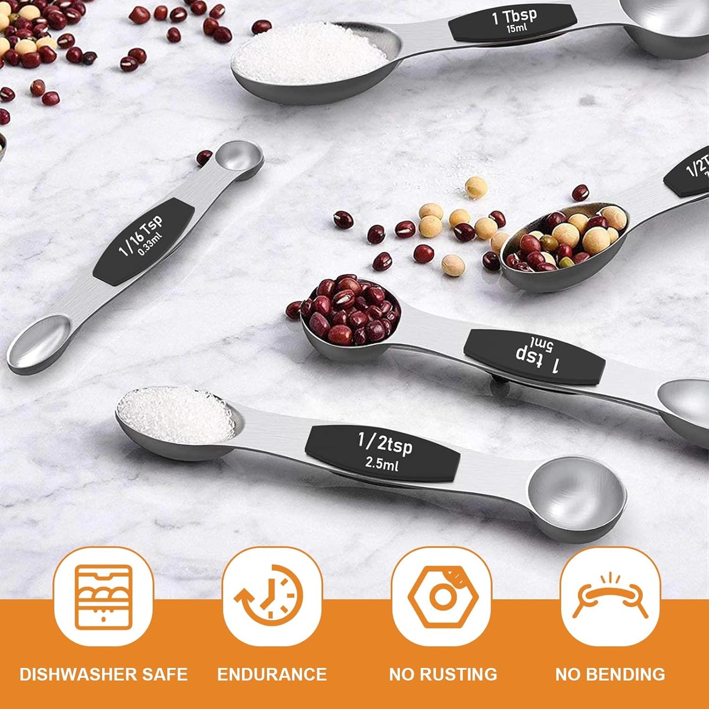 Wildone 14 Pack Stainless Steel Measuring Spoons Set, Including 8 Double Sided Magnetic Measuring Spoons(Black), 1 Leveler & 5 Mini Measuring Spoons, for Dry & Liquid Ingredients, Fits in Spice Jar