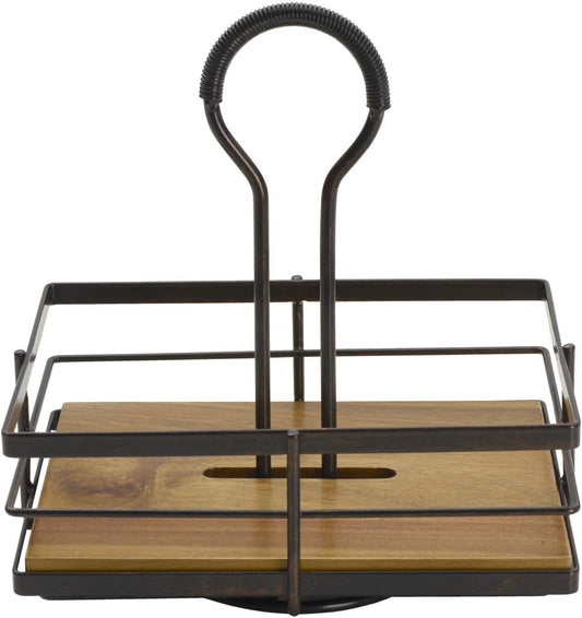 Gourmet Basics by Mikasa Nova Acacia Wood Rotating Condiment Caddy, 8.75 Inch, Black,5270309