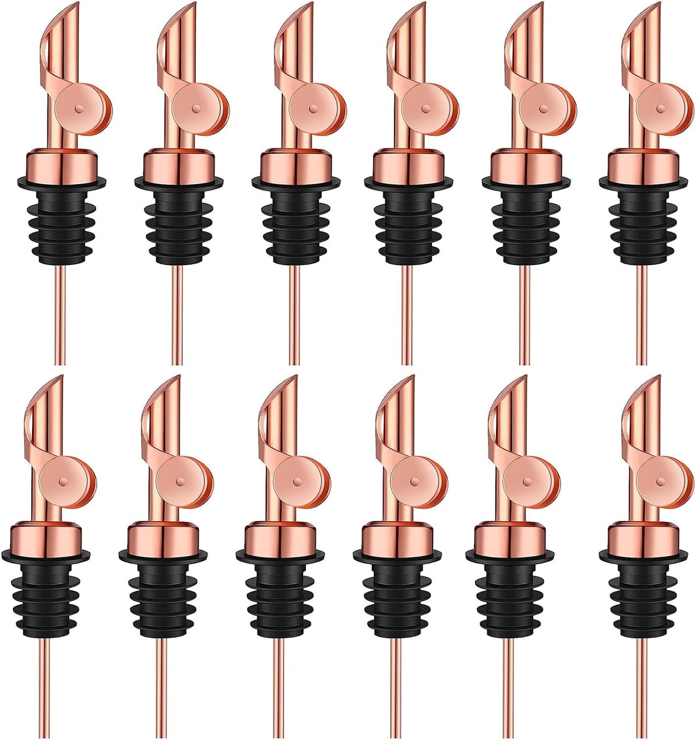 Pafusen 12 Pack Weighted Liquor Pour Spout, Auto Flip Olive Oil Dispenser Spout, Pour Spout for Liquor Bottles, Olive Oil Spout, Bottle Pourers for Alcohol Wine Syrup Home Bar Accessories Rose Gold