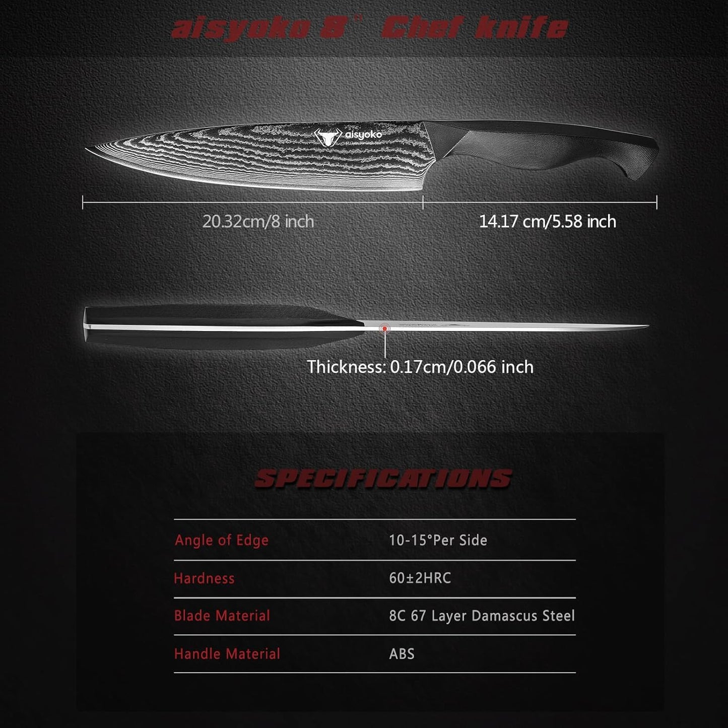 Professional Chef Knife 8 "Damascus Kitchen Knife 8C High carbon stainless steel Super sharp,Ergonomic Full Tang ABS Anti-Skid Handle utility knife Japanese Cooking Knife with Luxury Gift Box