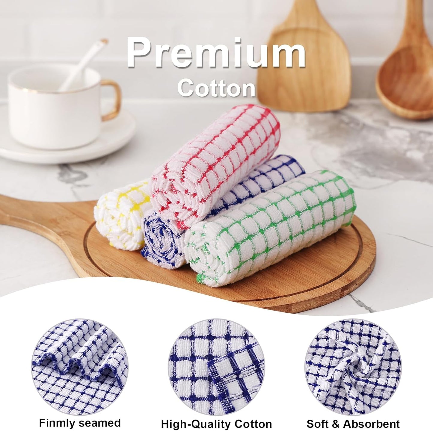 Kitinjoy Cotton 8 Pack Terry Kitchen Dish Cloths, 12 x 12 Inches Super Soft and Absorbent Dish Rags, Quick Drying Dish Towels for Washing Dishes, Blue