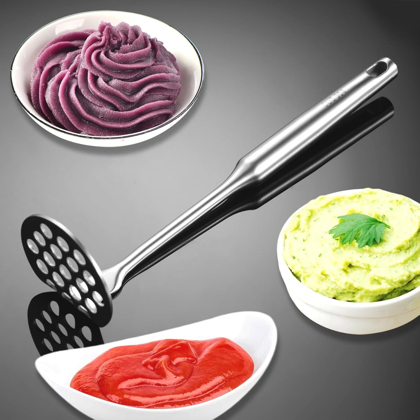 Small Potato Masher - Stainless Steel Mini Avocado Masher, Heavy Duty Tiny Masher for Avocado, Potatoes, Beans, Meat, Vegetables, Dishwasher Safe