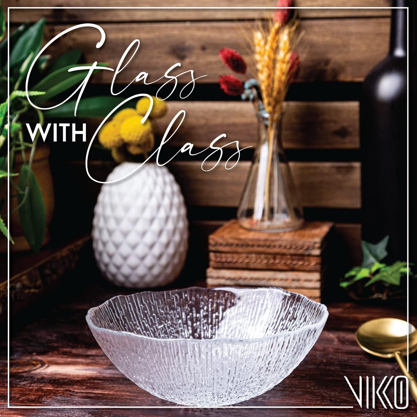 Vikko Soup Bowls, 6.25 Inch Salad Bowls, Glass Soup Bowls, Elegant Textured Glass Bowls, Set of 4, Dishwasher Safe
