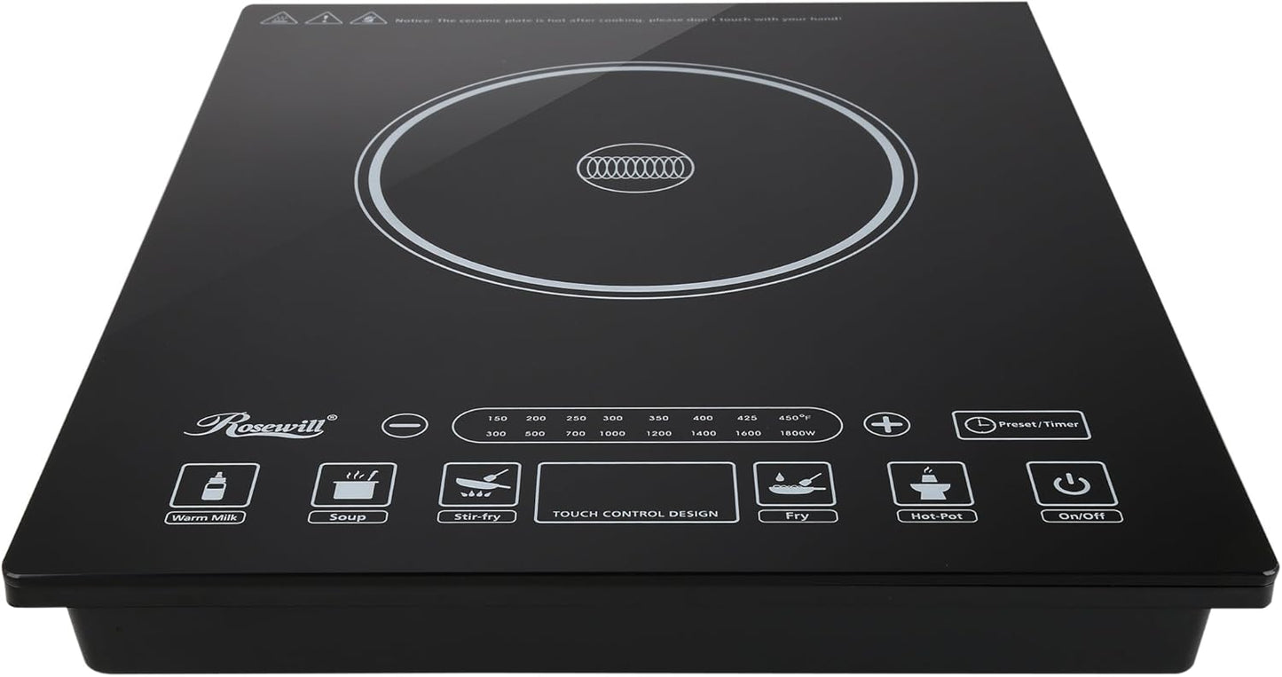 Rosewill Induction Cooker 1800 Watt, 5 Pre-Programmed Induction Cooktop, Electric Burner with Stainless Steel Pot 10" 3.5 QT 18-8, RHAI-15001