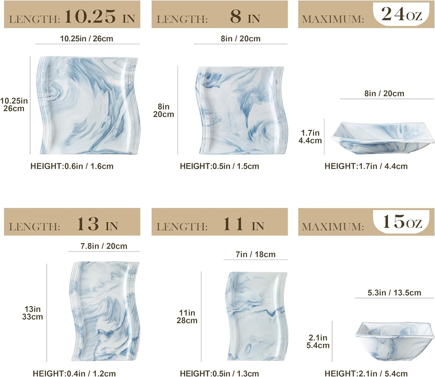 MALACASA Plates and Bowls Sets, 26 Piece Blue Dinnerware Sets for 6, Porcelain Dinner Set with Set, Dishes, Cereal Serving Platters, Kitchen Plate Bowl Series FLORA, 26 Piece(Service for 6)