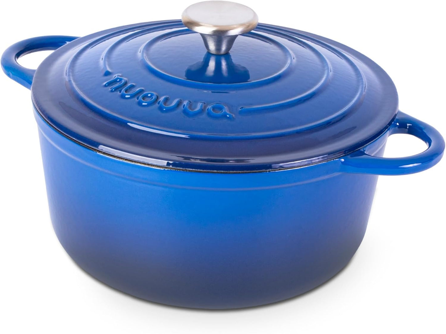Cast Iron Pot with Lid – Non-Stick Ovenproof Enamelled Casserole Pot, Oven Safe up to 500° F – Sturdy Dutch Oven Cookware – Dark Blue, 5-Quart, 24cm – by Nuovva