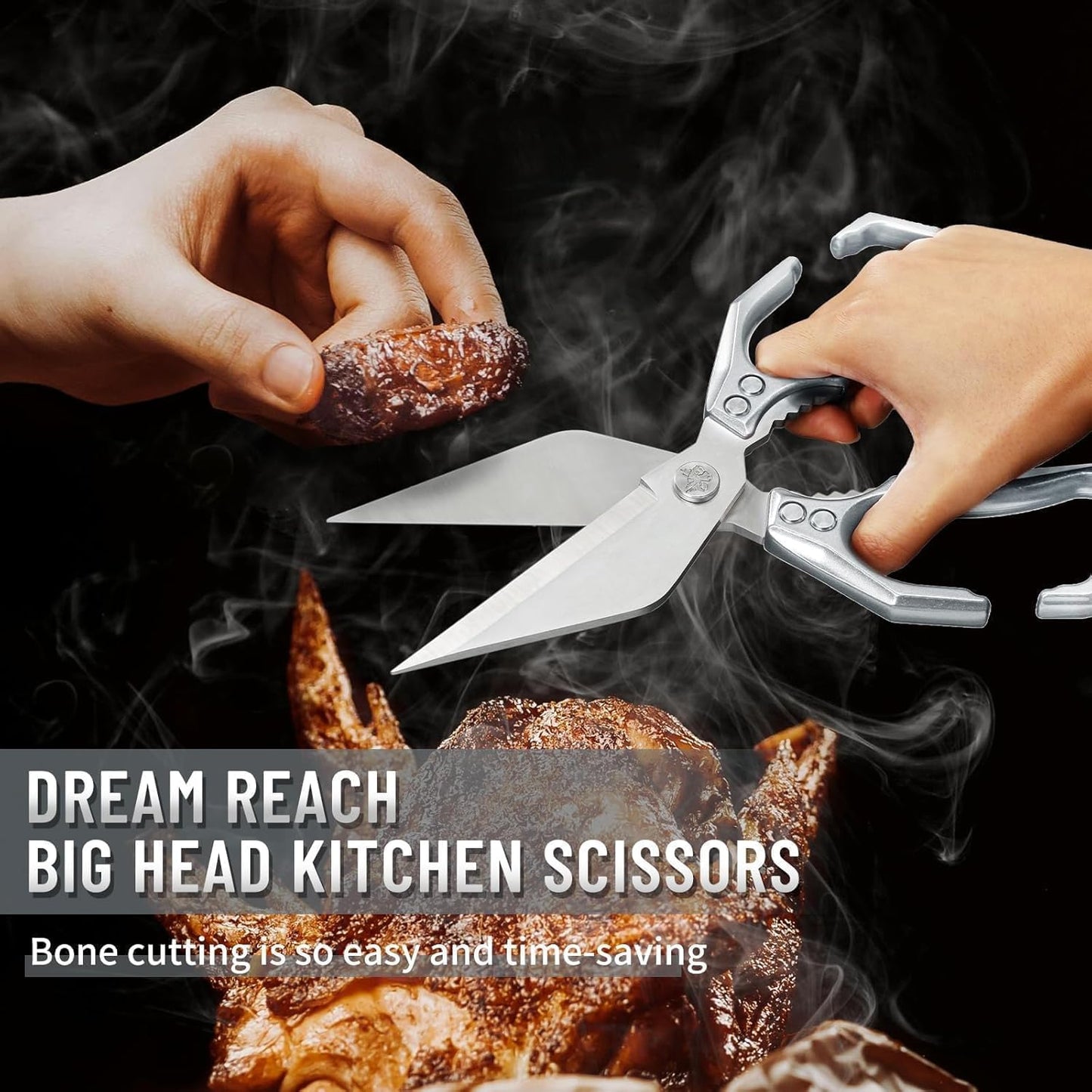 Dream Reach Heavy Duty Poultry Shears Kitchen Scissors Dishwasher Safe with Ergonomic Handle, Japanese High-Carbon Steel Cooking Shears for Chicken, Meat, Seafood, Bone Cutting (Silver)