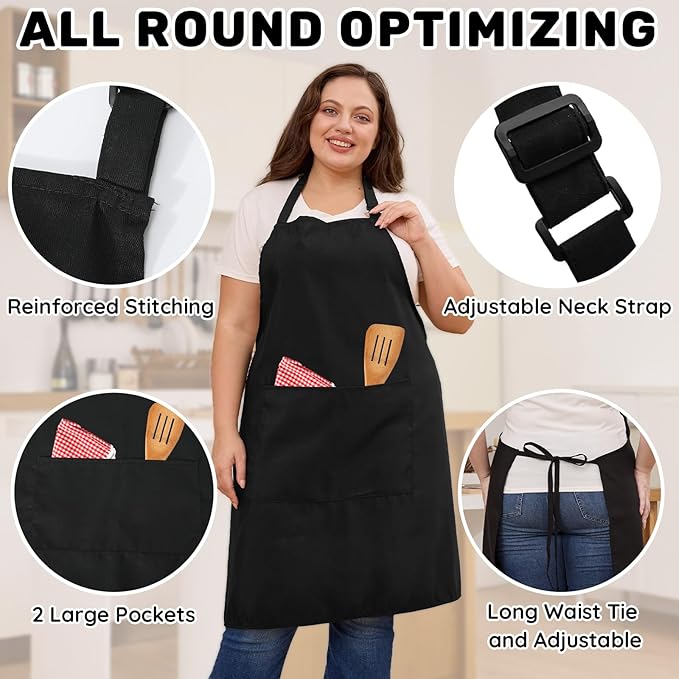 2 Pcs Plus Size Chef Apron, Unisex Professional Apron with 2 Pockets for Cooking, Work, Baking (Larger Size)