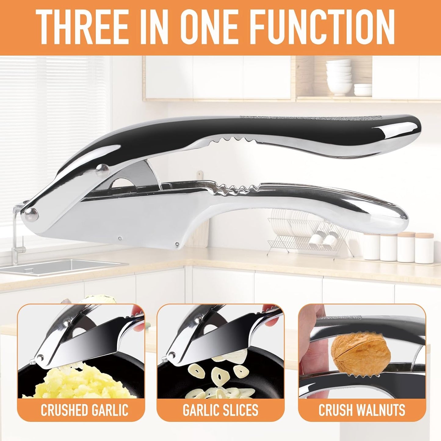 Garlic press and slicer 2 in 1,Effortlessly Crush, Slice, and Mince Garlic,with this Versatile Kitchen Tool - Perfect for Home Cooks and Professional Chefs Alike. (Pearl White)