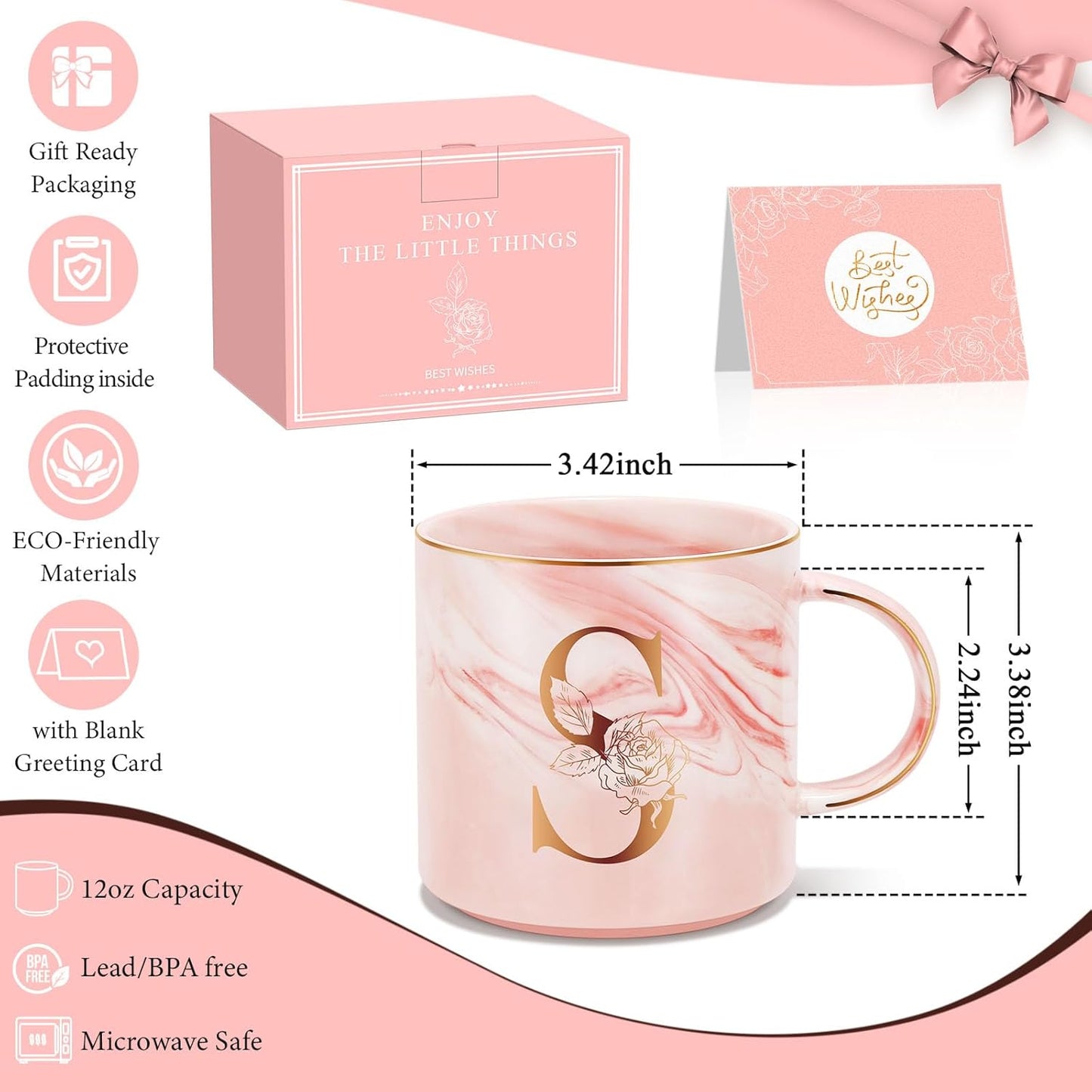 Personalized Gifts for Women Coffee Mug, Initial Customized Gift Monogrammed A-Z Coffee Mug 12 OZ, Christmas Anniversary Birthday Gifts for Women Mom Grandma Friend Sister Wife(S)