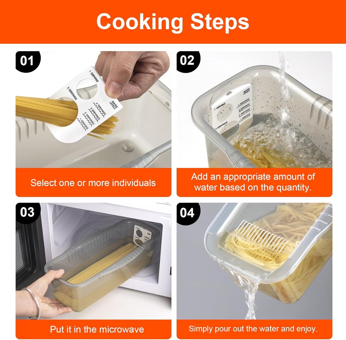 Microwave Pasta Pot with Strainer Lid & Measuring Cup Clip Quickly Cook 1-4 Servings-No Mess, Sticking or Waiting For Boil, Pasta Cooker in Microwave for Dorm Kitchen Office College Essential