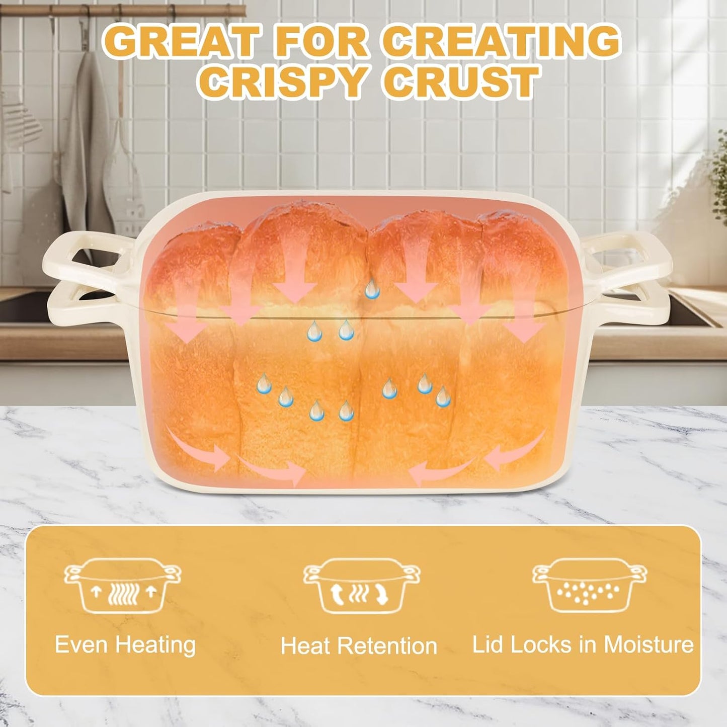 Oval Enameled Cast Iron Dutch Oven with Lid - 3.6QT Sourdough Bread Pans for Baking