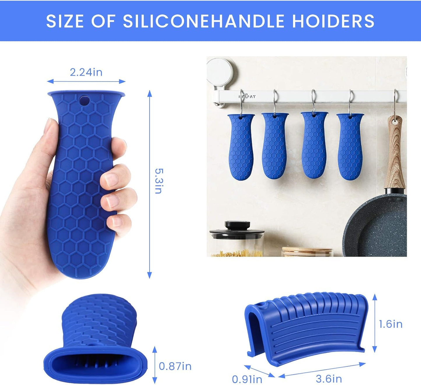 Patelai 8 Pcs Silicone Pot Holders Set Cast Iron Handle Cover Heat Resistant Pot Handle Covers Potholder Non Slip Reusable Pan Sleeve for Frying Pan Kitchen Supplies(Blue)