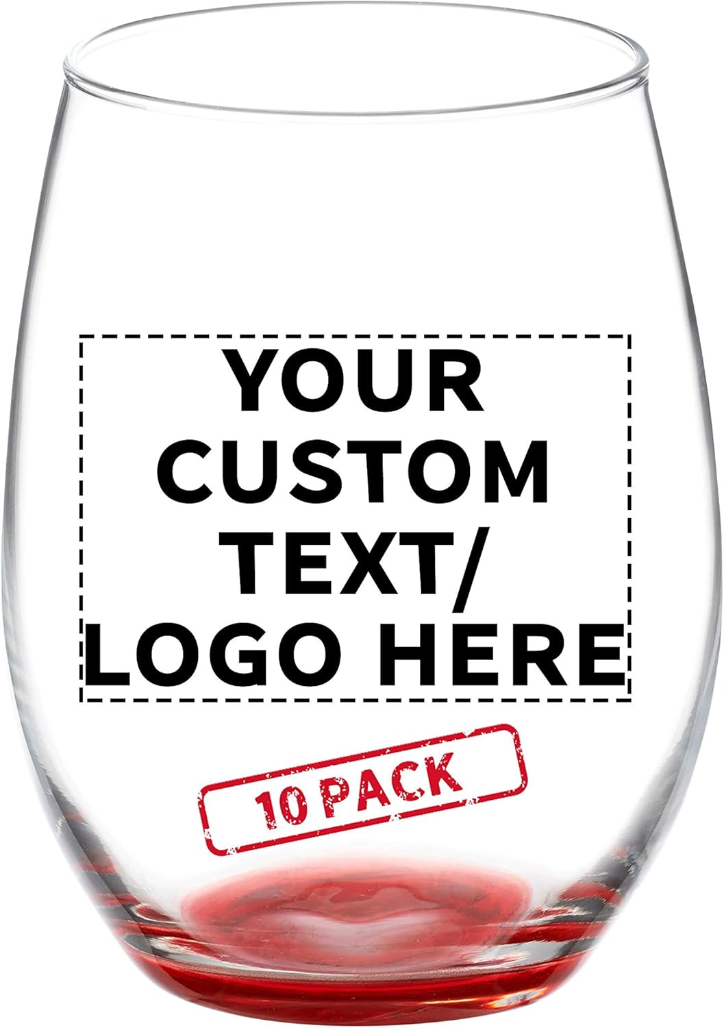 DISCOUNT PROMOS 10 ARC Stemless Wine Glasses Set, 21 oz. - Customizable Text, Logo - Chardonnay, Cabernet, Merlot, Sauvignon - Red