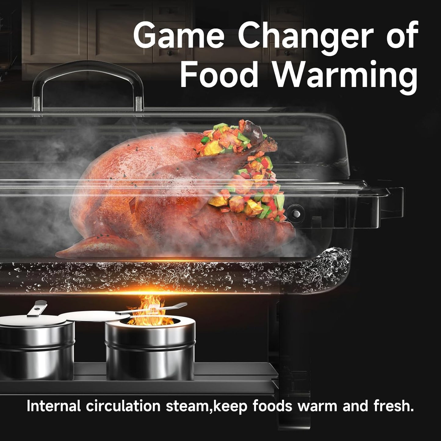 Chafing Dishes for Buffet 4 Pack, 9QT Chafing Dish High Grade Stainless Steel Chafer Complete Set,Steel Handle, Catering Events Complete Buffet Warmer Set (Black, 4)