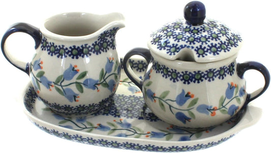 Blue Rose Polish Pottery Tulip Sugar & Creamer with Tray