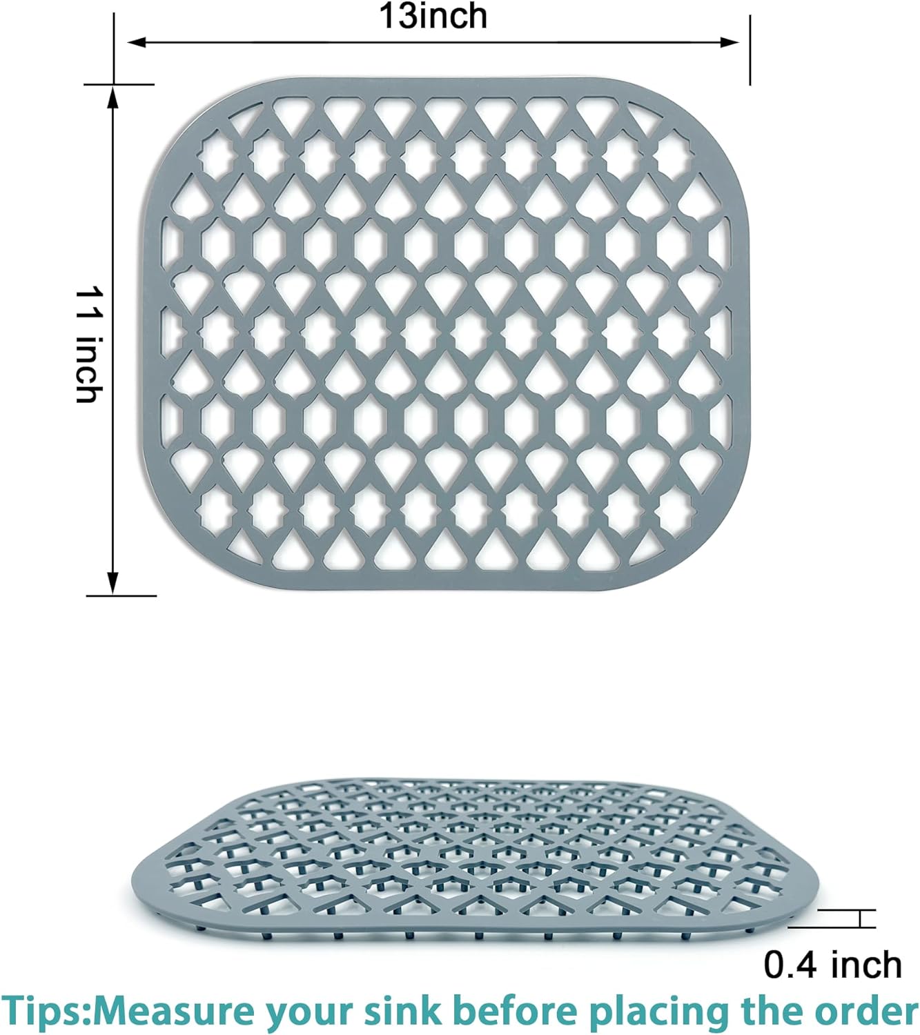 Sink Protectors for Kitchen Sink 13x11 &16x12 &19x14 &21x16 &22x13 &24x13 &26x14 &28x14 &30x16, Large Silicone Sink Mats Grid for Bottom of Farmhouse Sink (13”x11”)