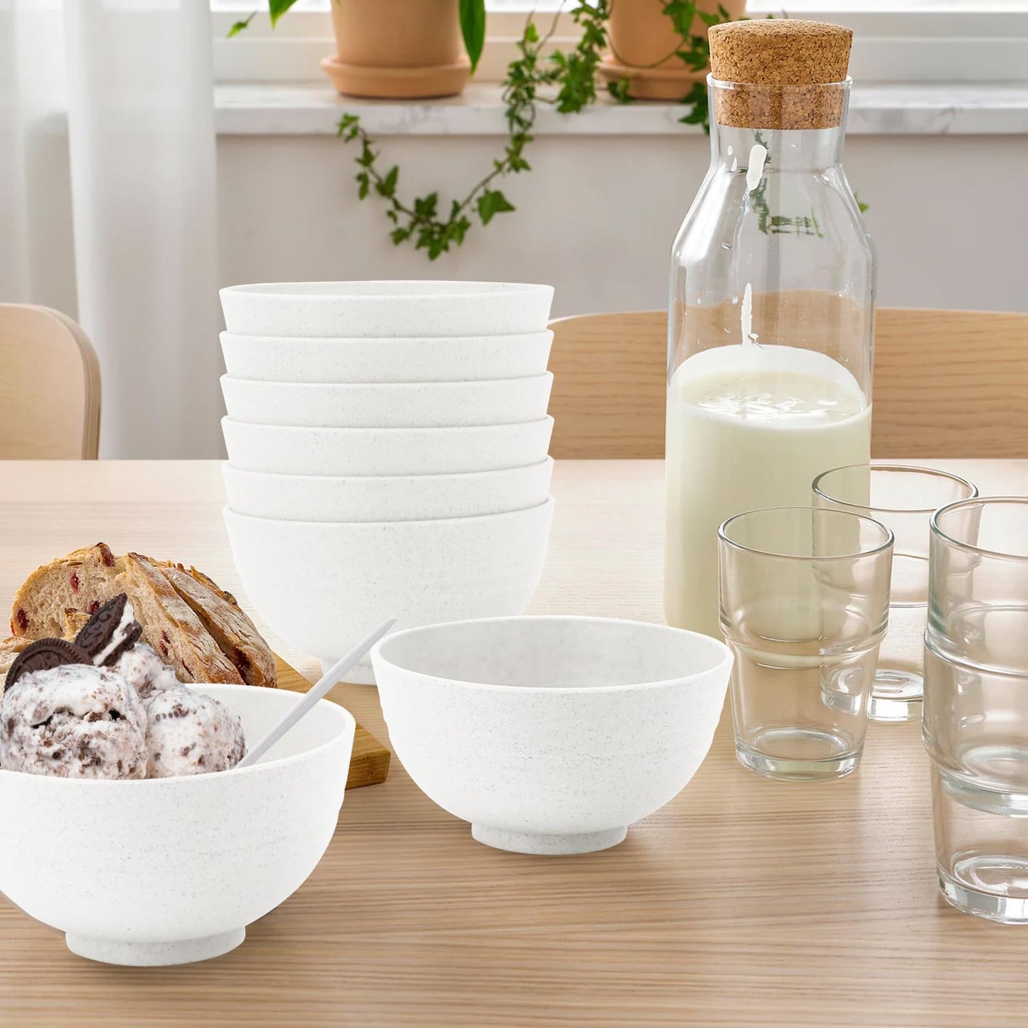 Wheat Straw Snack Bowls 10oz Set of 8 - Unbreakable Dessert Bowl for Kids - Small White Bowls for Ice Cream,Snack and Fruits - Microwave & Dishwasher Safe Mini Appetizer Bowl Sets - White