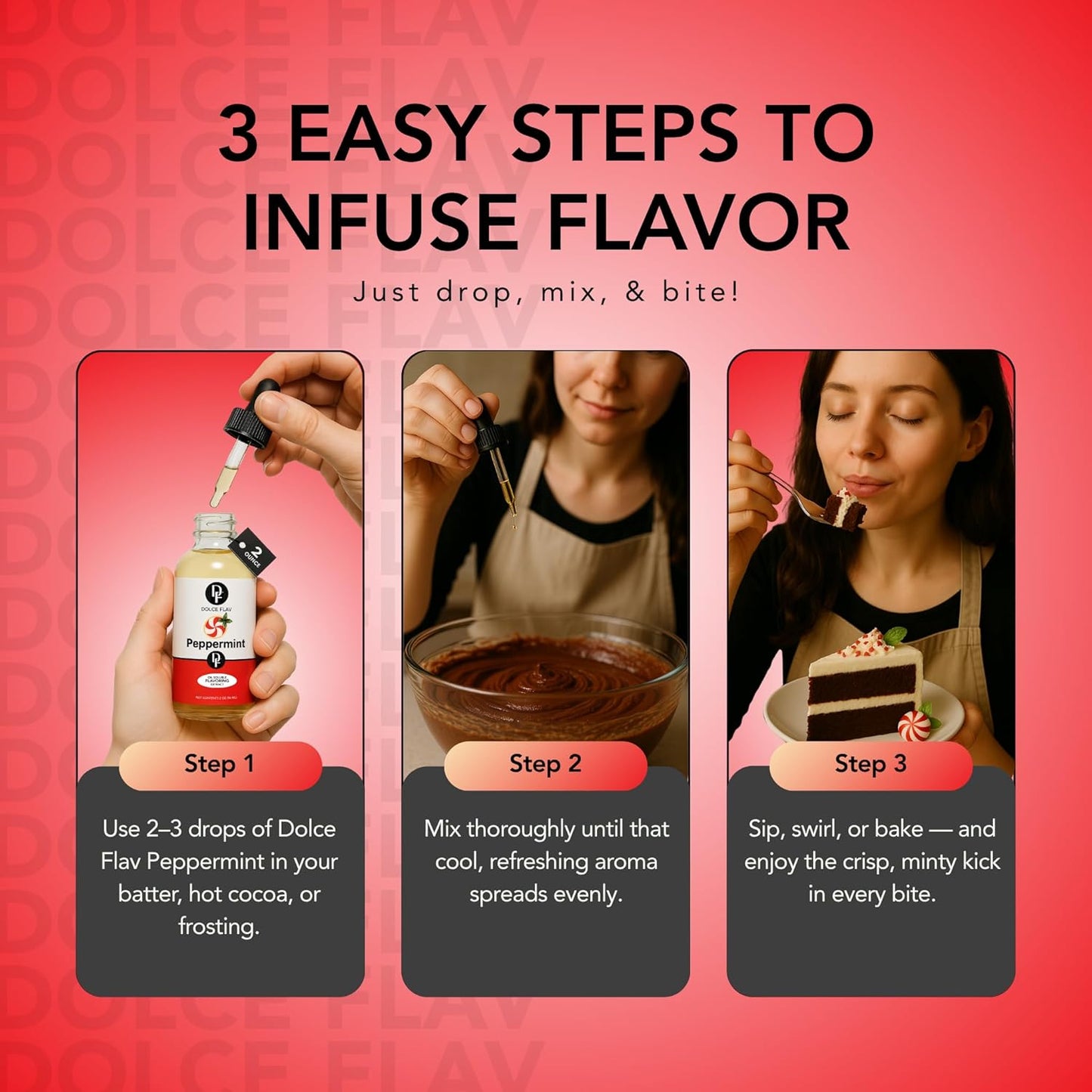 Dolce Flav Natural Peppermint Extract – 2 Ounce Oil-Soluble Kosher, Sugar-Free, Concentrated Pure Mint Flavor for Hard Candy, Chocolates & Baking, Includes Measured Dropper