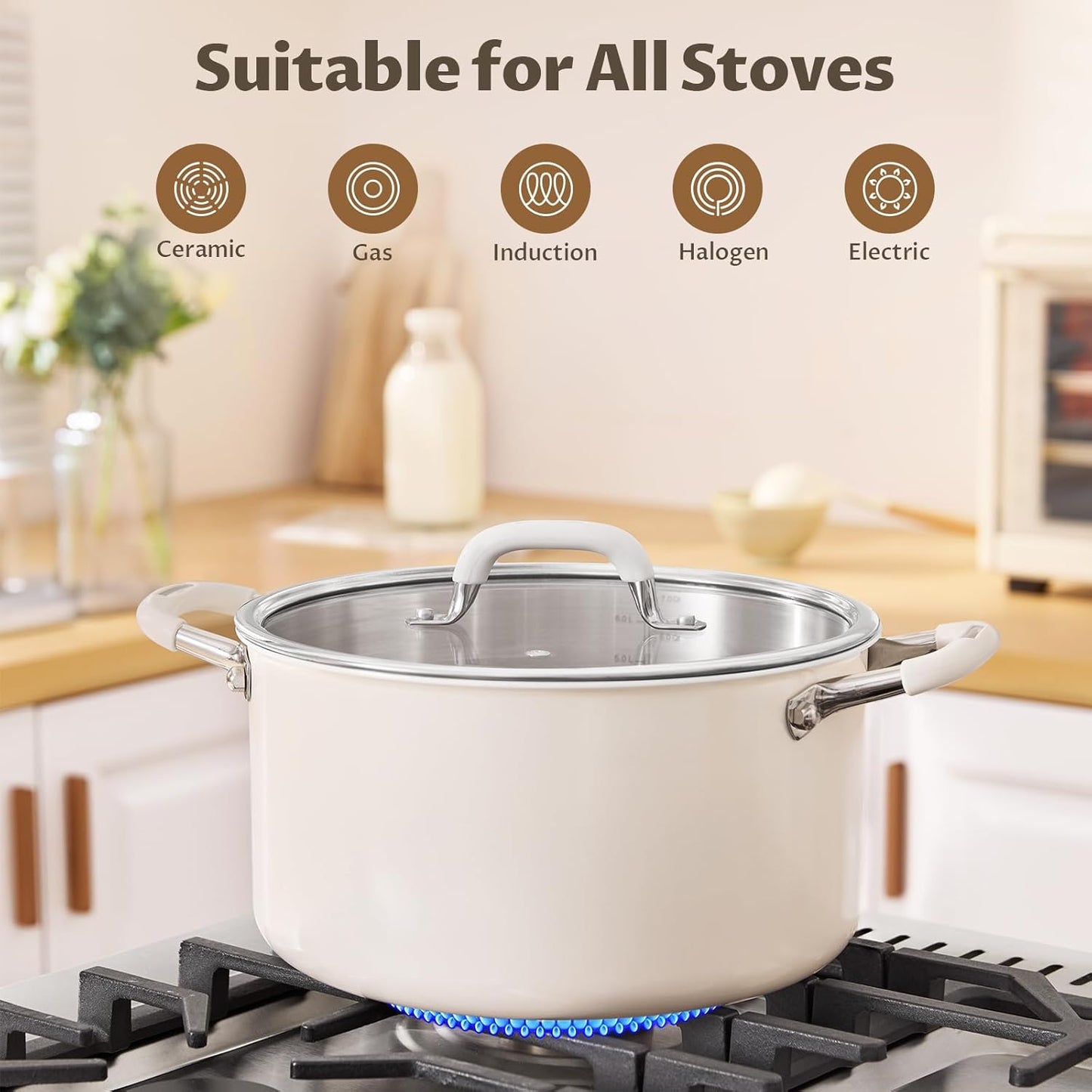 12 Quart Pot with Lid, BEZIA Tri-Ply Stainless Steel Stock Pots, Large Cooking Pots with Silicone Handle, Soup Pot for Induction Cooktop, Compatible with All Cooktops, Dishwasher Safe