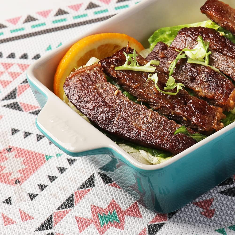 Sweejar Ceramic Baking Dish, Rectangular Small Baking Pan with Double Handles, 20 Oz for Cooking, Brownie, Kitchen, 6.5 x 4.9 x 1.8 Inches (Gradient Blue)