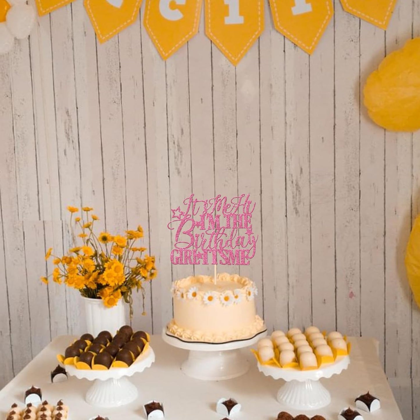 1 PCS It's Me Hi I'm the Birthday Girl It's Me Cake Topper Glitter Music Singer Cake Pick for Funny Hip Hop Singer Girls Birthday Party Cake Decorations Supplies Pink