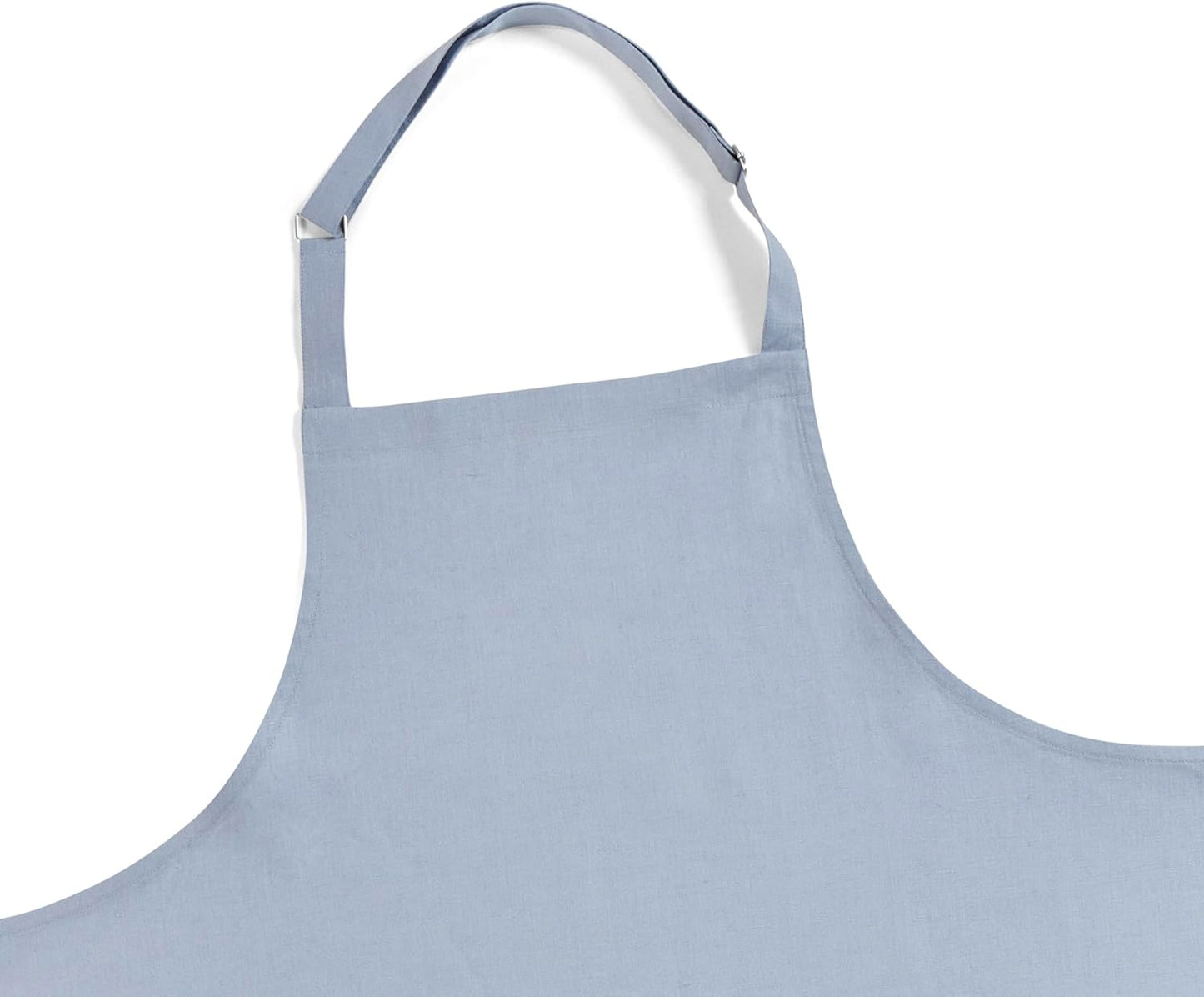 Solino Home 100% Pure Linen Apron for Women & Men - Dusty Blue Stripe Full Midi Bib Apron, Adjustable Neck Strap with Center Pockets for Kitchen, Chef - Handcrafted from European Flax