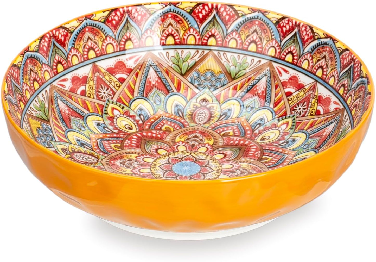 75 Oz Serving Bowls,Bohemian Style Large Porcelain Dishes for Entertaining Parties,Big Bowls for Eating Soup, Salad, Pasta, Fruit, Chips, 10.3 Inch Diameter (orange)
