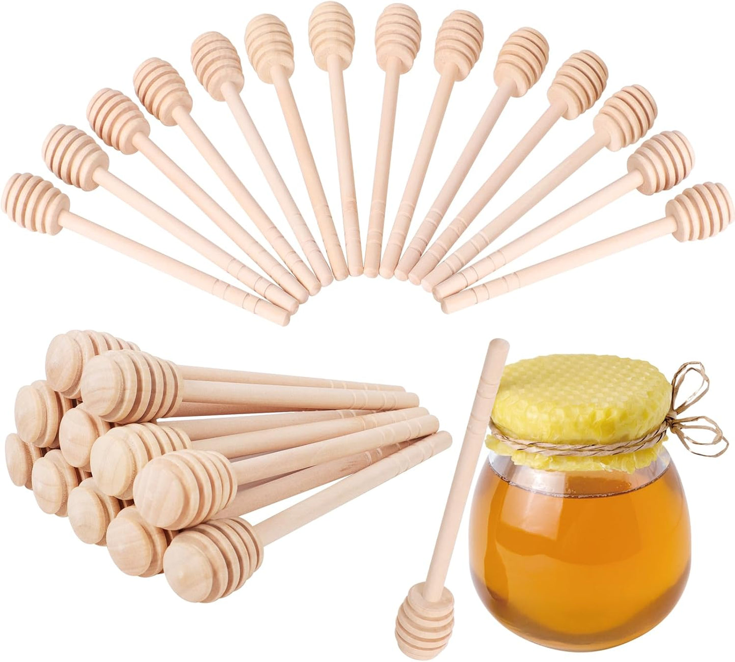 100 PCS Wooden Honey Sticks Dipper 6 Inch, Individually Wrapped Mini Honeycomb Honey Stirrer Stick For Honey Jar Dispense Drizzle Honey and Wedding Party Favors Gift