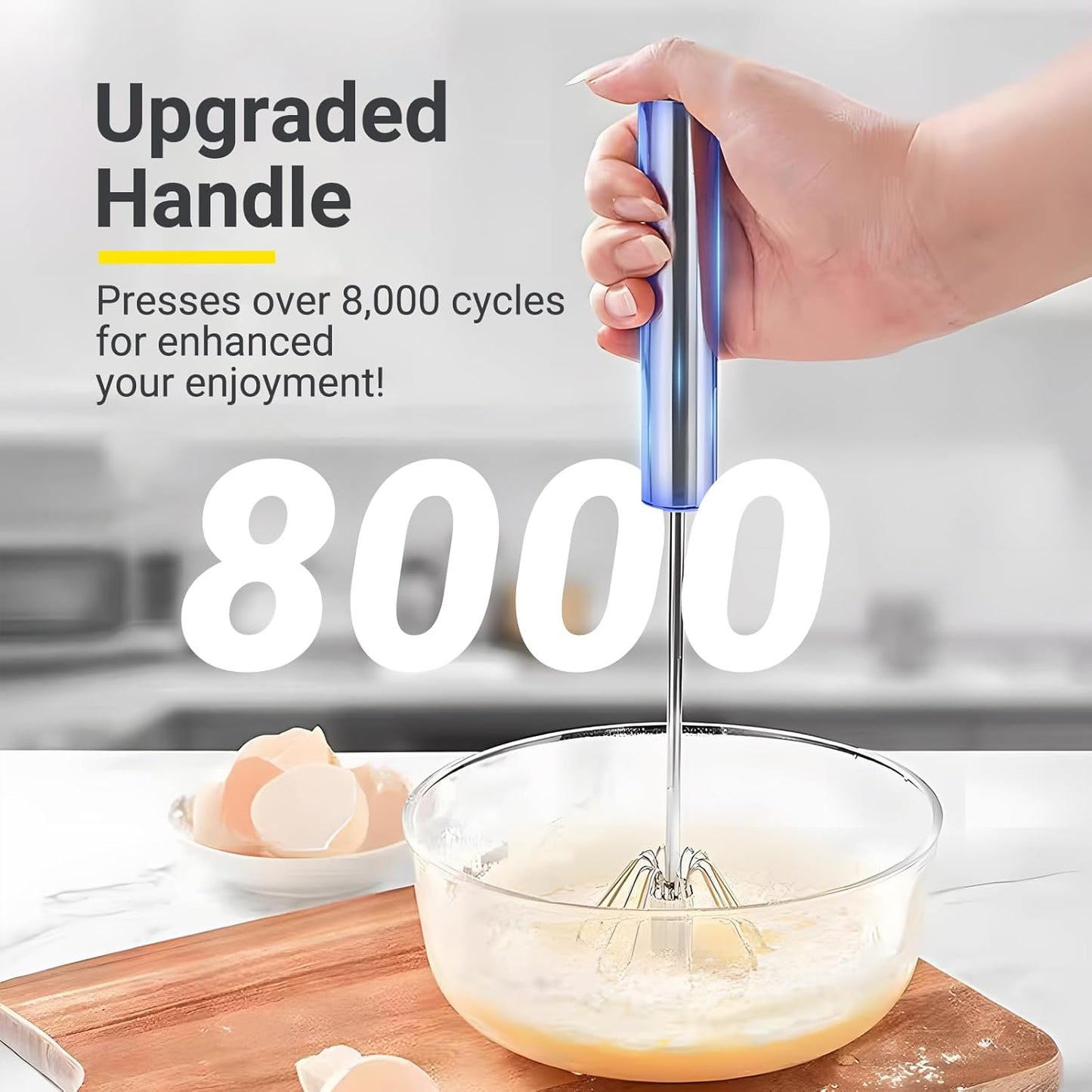 Egg Whisk,2025 Upgraded Stainless Steel Semi Automatic Whisk,Hand Wisk Egg Beater Easy to Use for Making Cream, Blending, Whisking, Beating & Stirring (12 Inch)