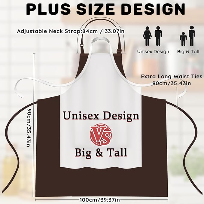 2 Pcs Plus Size Chef Apron, Unisex Professional Apron with 2 Pockets for Cooking, Work, Baking (Larger Size)