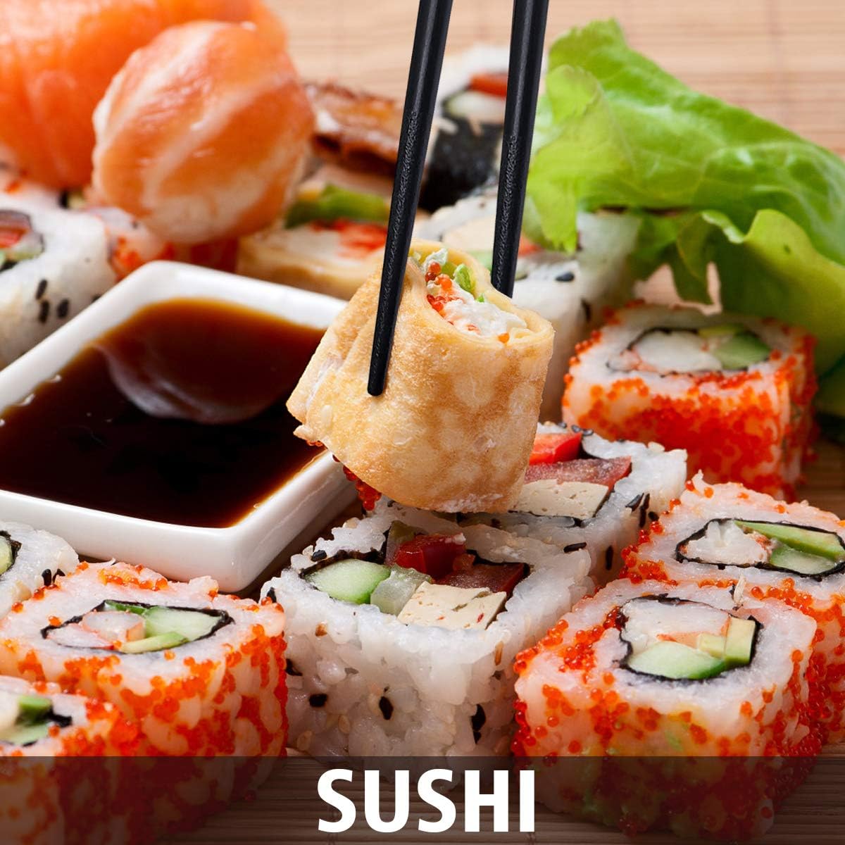 GLAMFIELDS 10-Pairs Fiberglass Chopsticks - sushi Reusable Chop sticks for food, Dishwasher Safe, 9.5 Inches - Black Flower