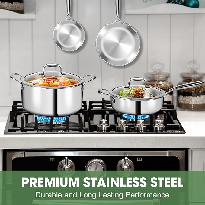 3 Ply Stainless Steel 11-Piece Cookware Set with Lids, Pots and Pans Kitchen Set, Non-Toxic, Induction, Oven, Dishwasher Safe, Professional Chef Quality