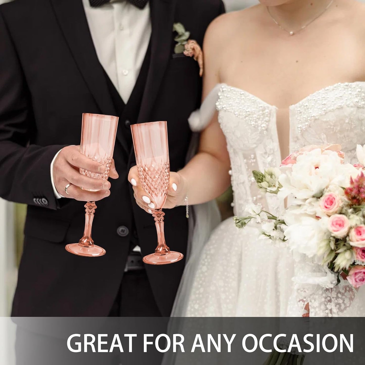 Plastic Champagne Flutes, 24PCS Rose Gold Plastic Wine Glasses Goblets Reusable Champagne Flute for Weddings, Bachelor Parties, Toasting, and Events(24,Rose Gold)